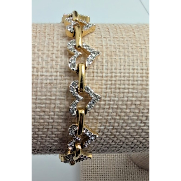Signed Swarovski Clear Crystal Heart Link Gold Tone Vintage 8” Bracelet - Picture 5 of 8